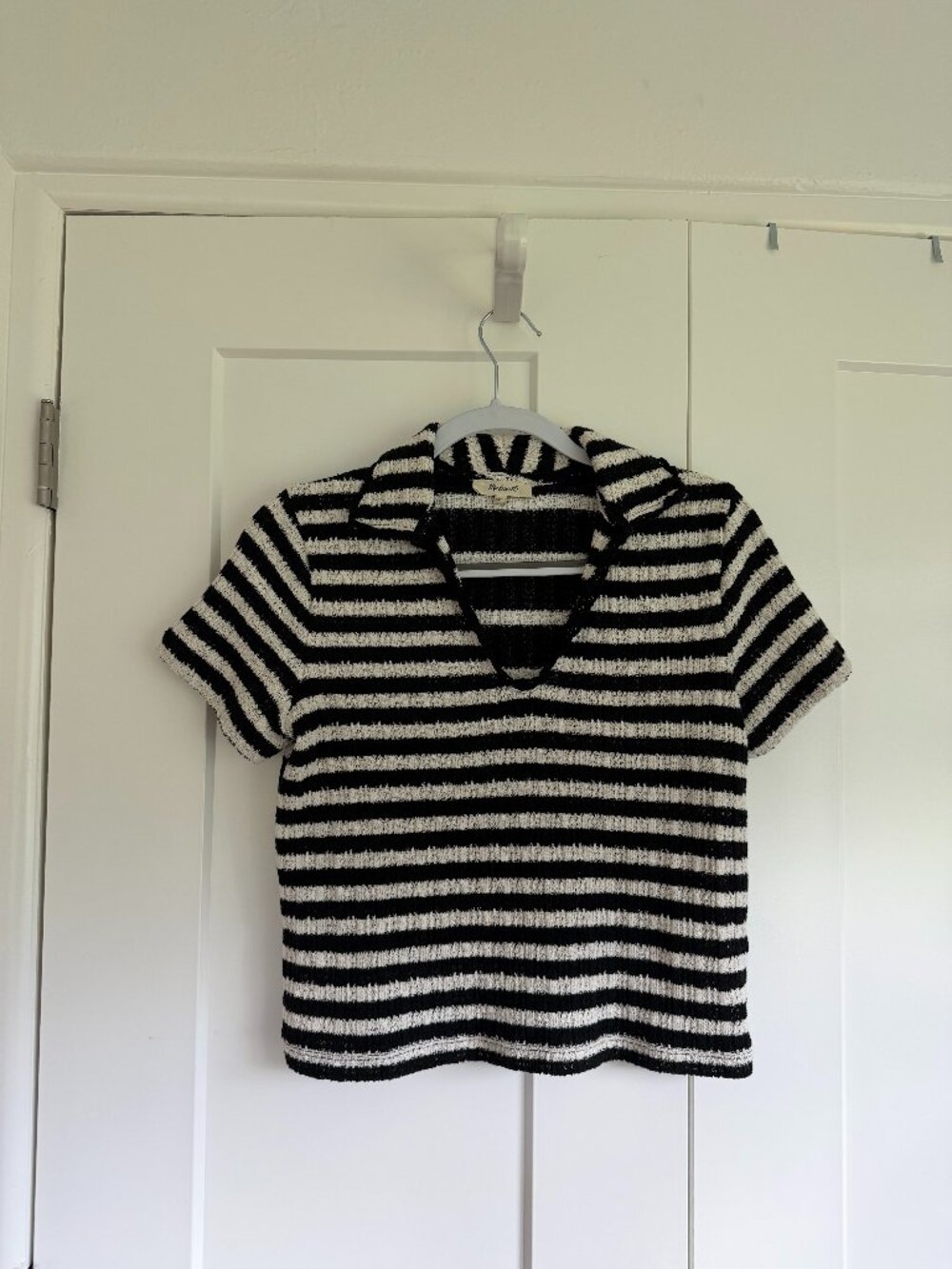 Madewell Black White Striped Knit Polo Top XS